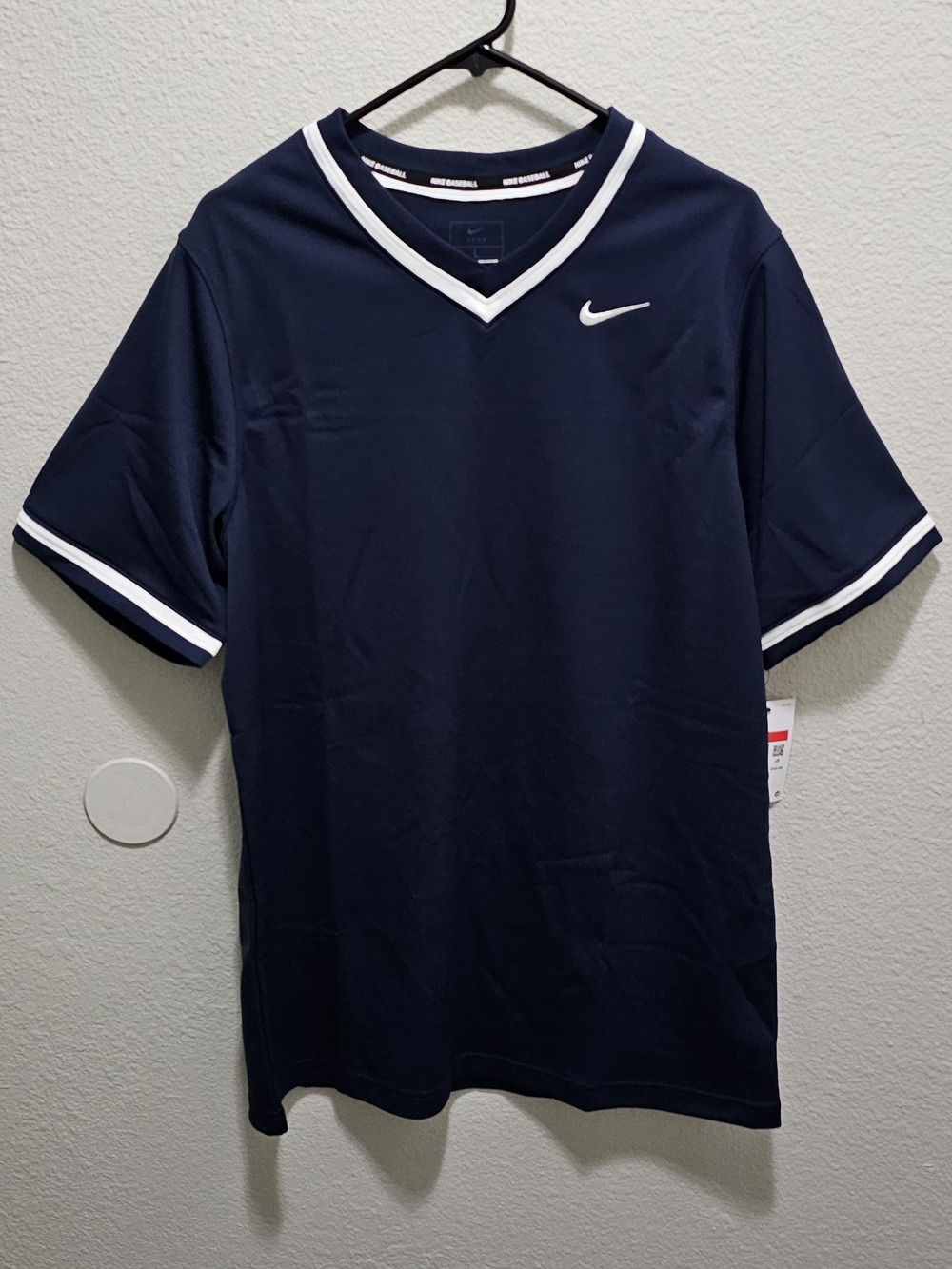 Nike Men's Navy Short Sleeve V-Neck Shirt with White Trim